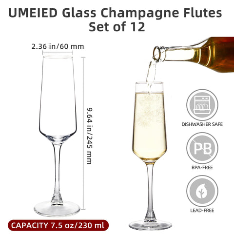 UMEIED crystal-clear champagne glass, dishwasher-safe, perfect for home celebrations and gatherings.