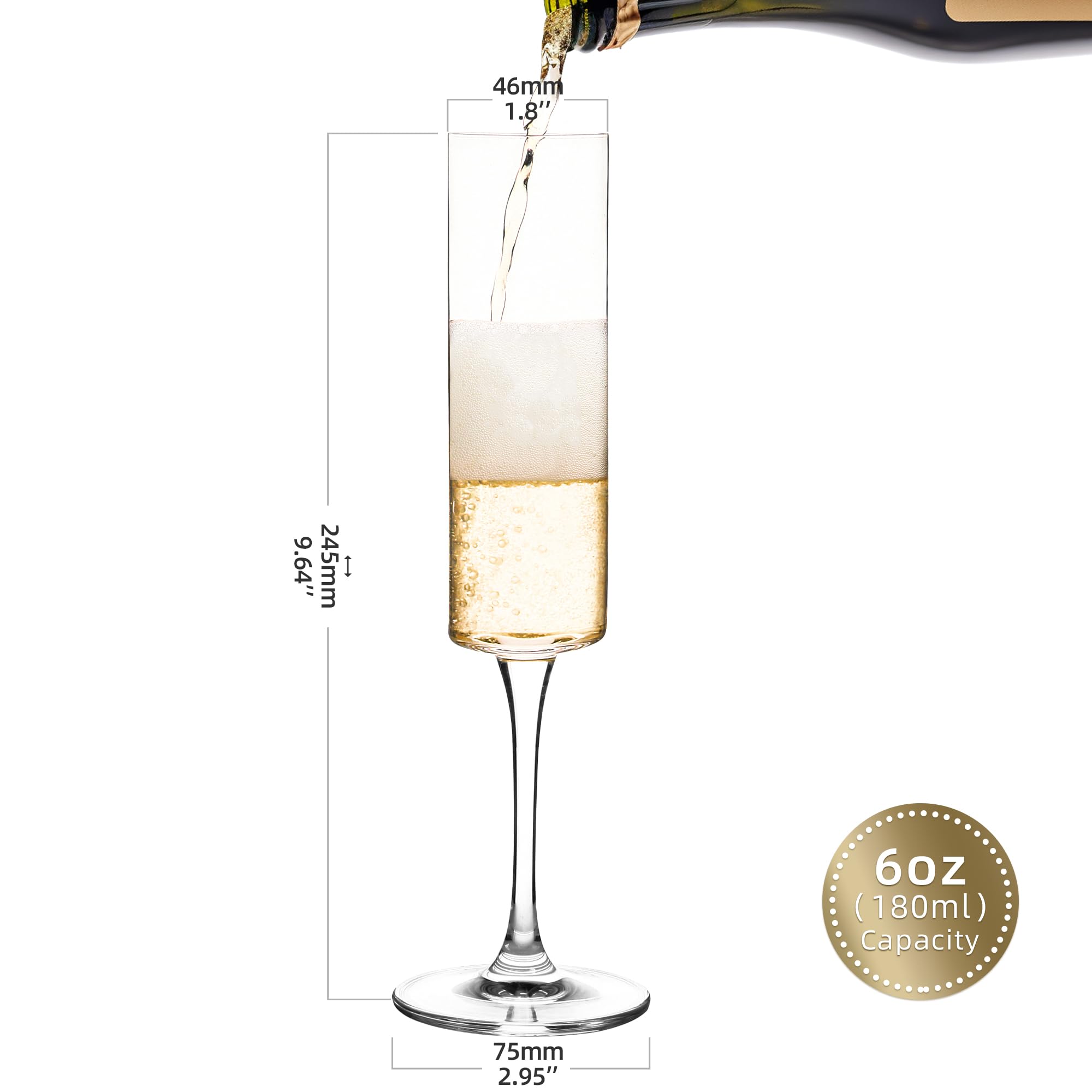 UMEIED champagne glass close-up shows slender stem and sleek design.