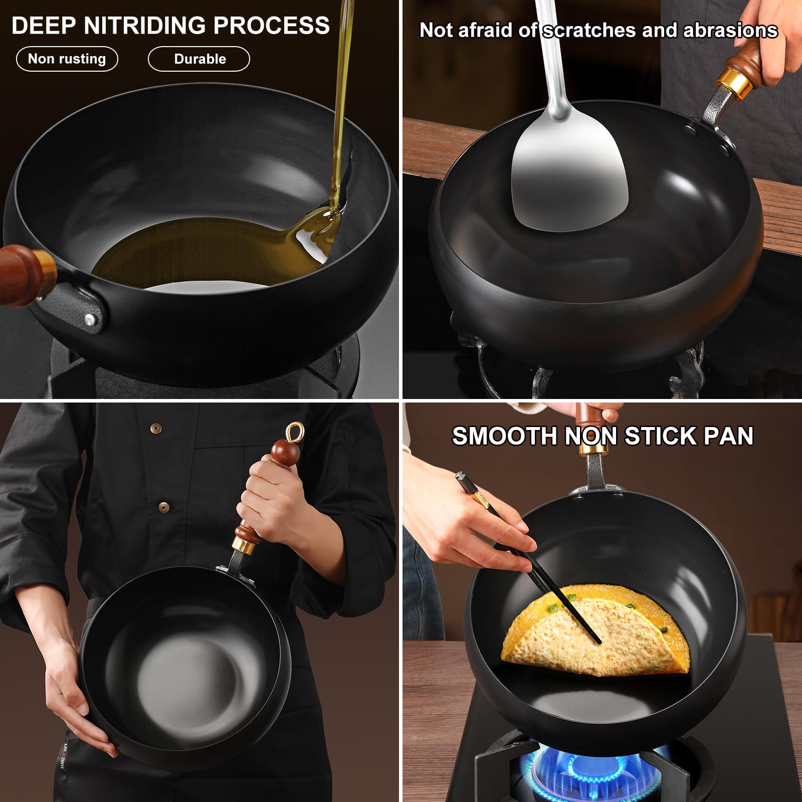 UMETRE wok pan detachable handle enables oven use and compact storage.