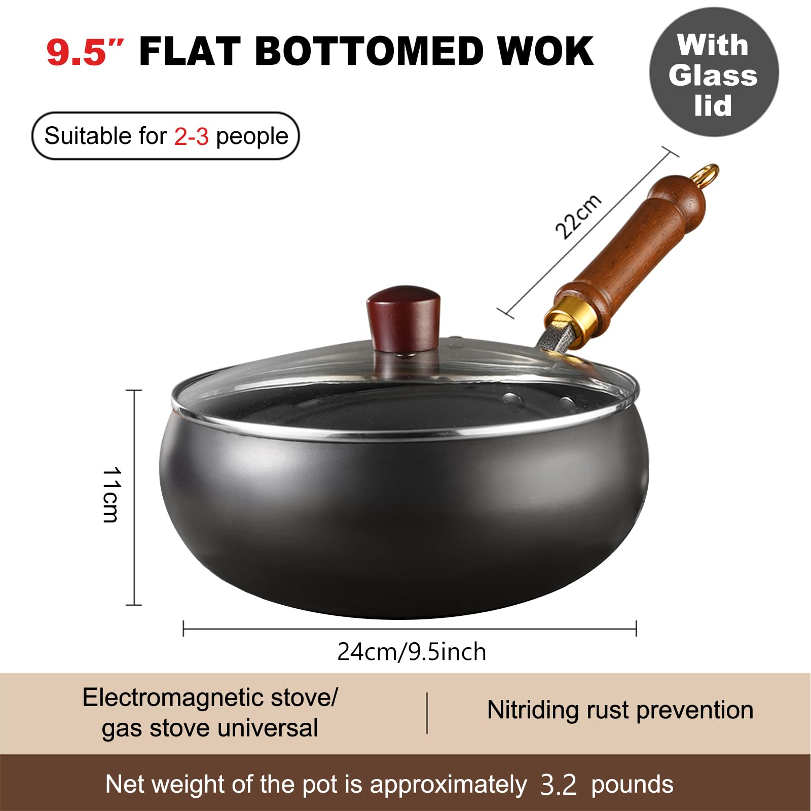 UMETRE carbon steel wok with wooden handle for comfortable grip.
