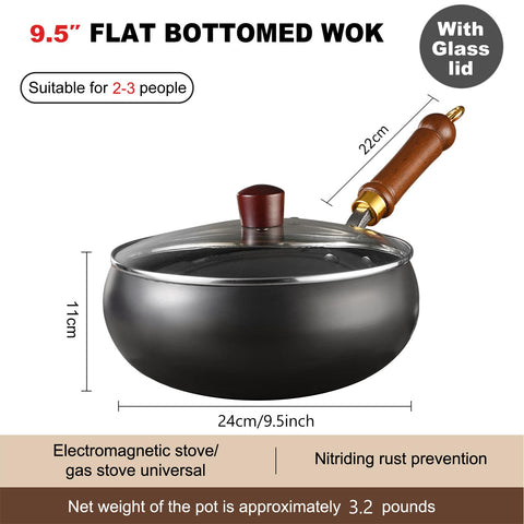 UMETRE carbon steel wok with wooden handle for comfortable grip.