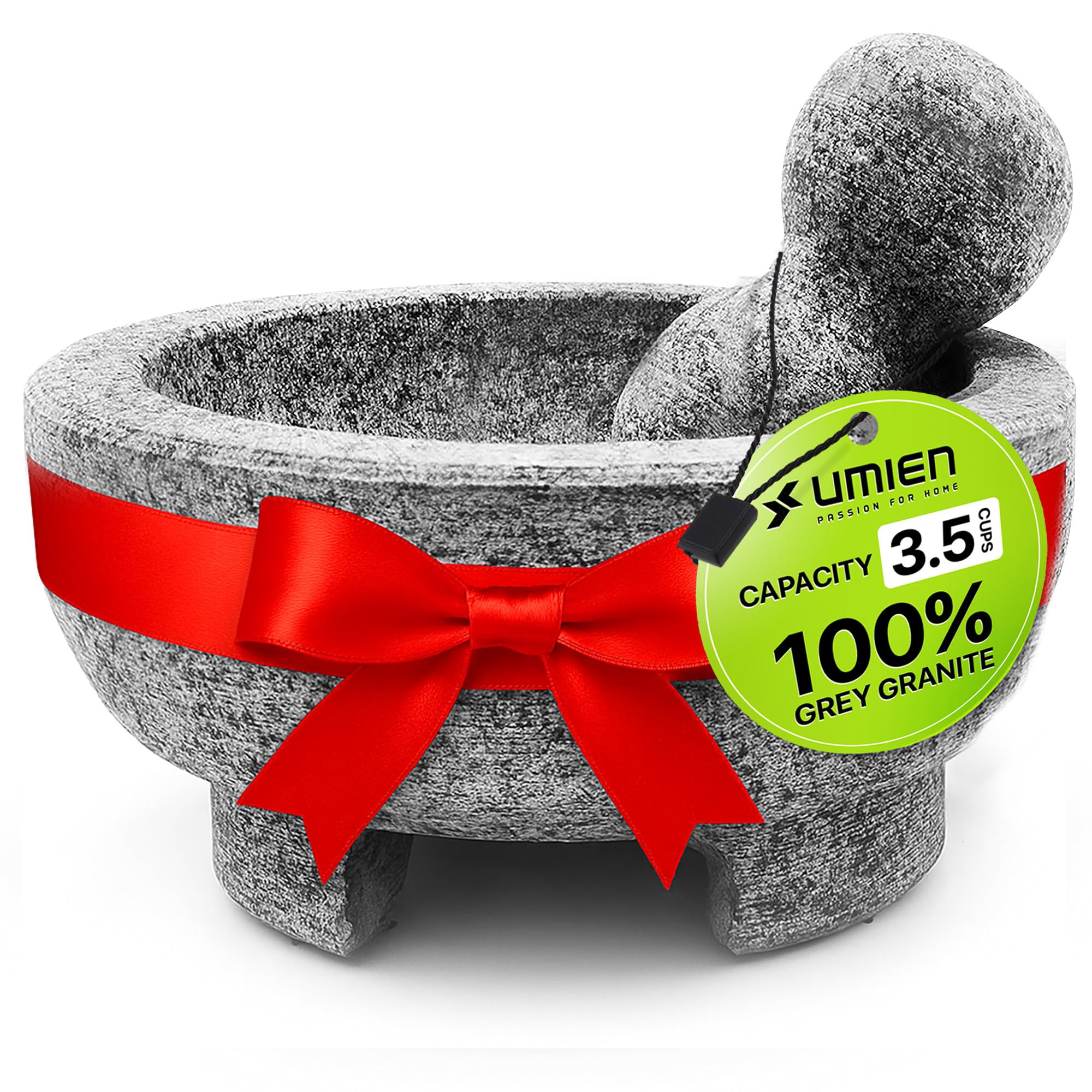 UMIEN granite mortar and pestle 8-inch for grinding spices and herbs