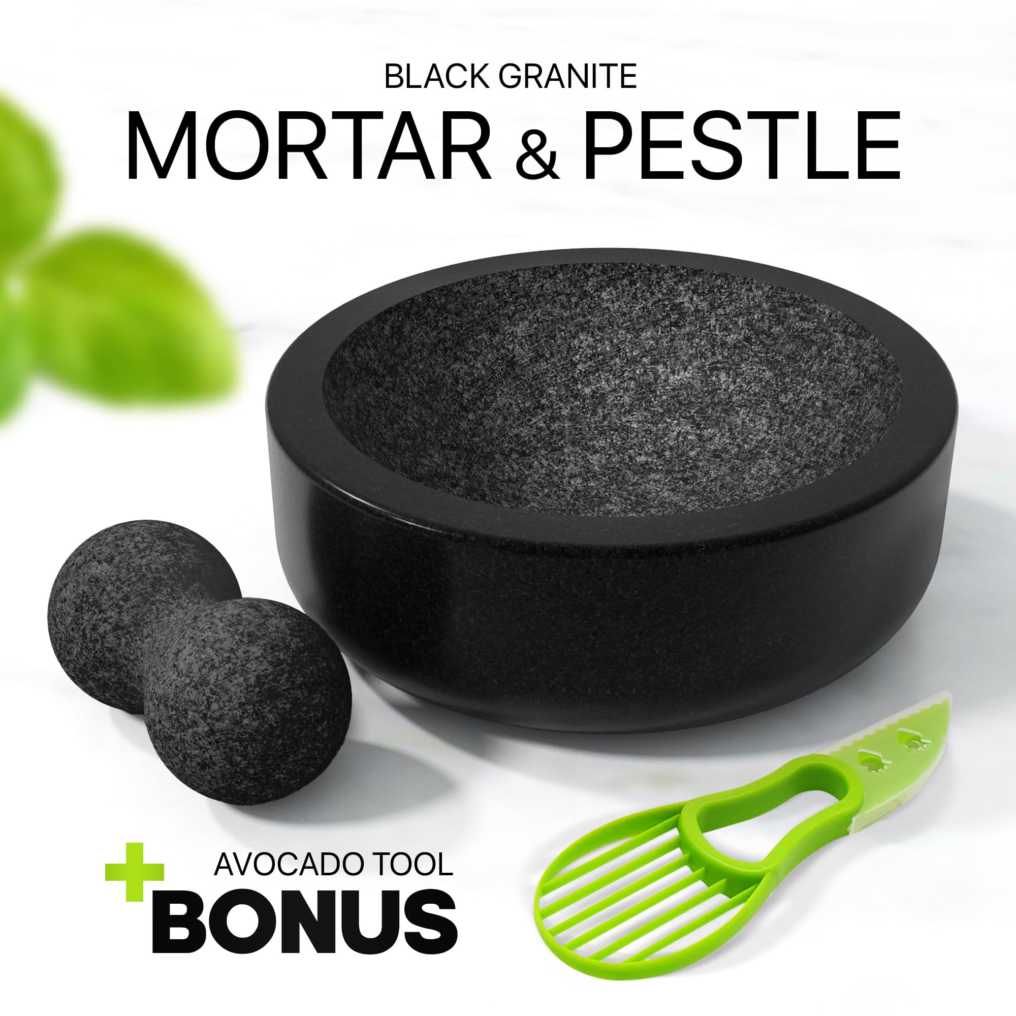 UMIEN mortar and pestle in black and grey complements modern kitchen decor.