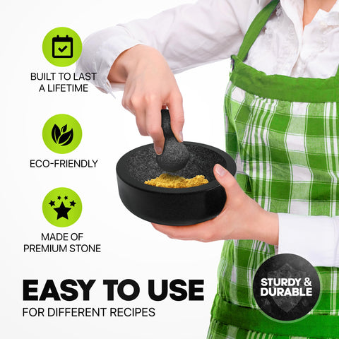 UMIEN granite set doubles as a serving bowl for sauces and dips.
