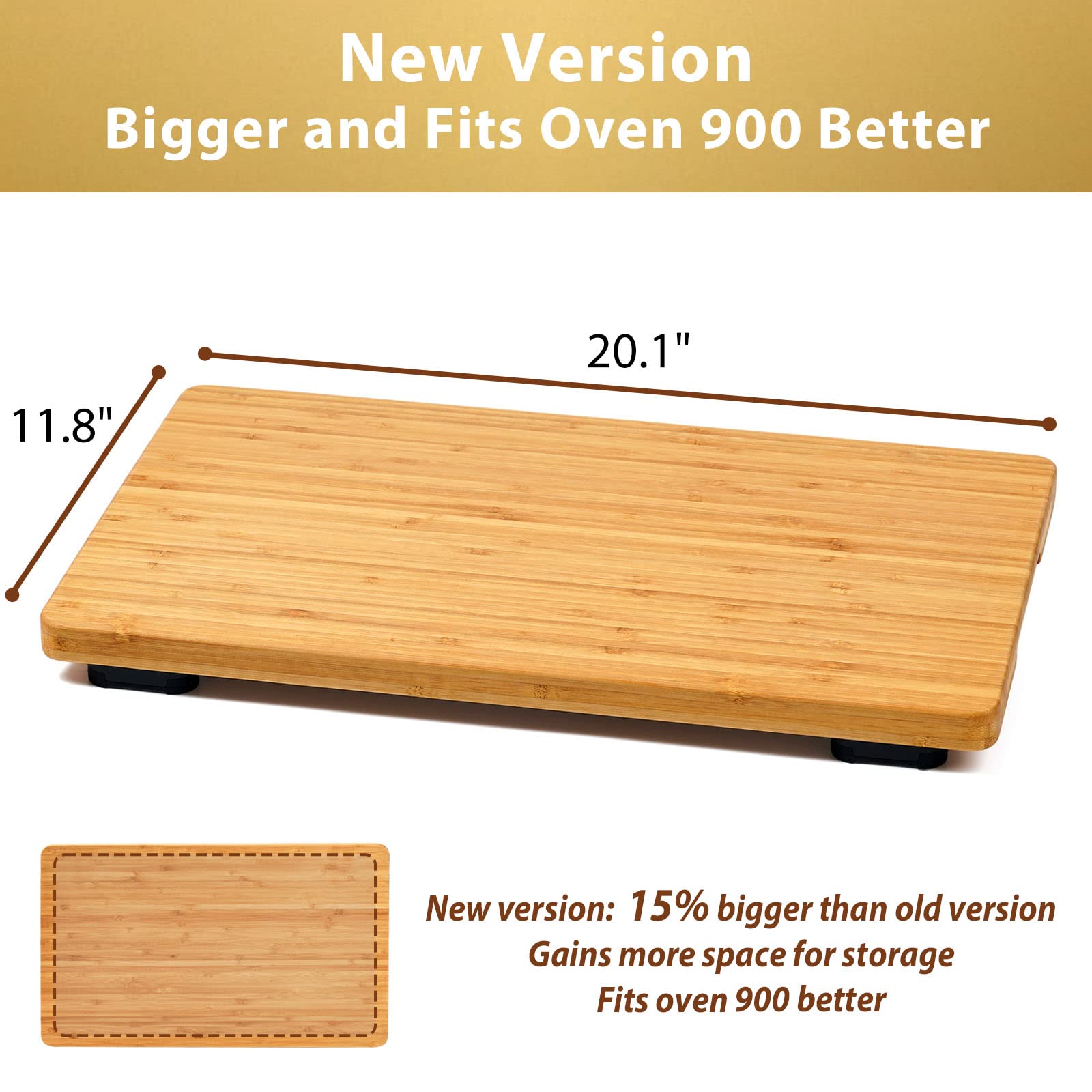 Umilife bamboo cutting board with heat-resistant silicone feet ensures stability and airflow.