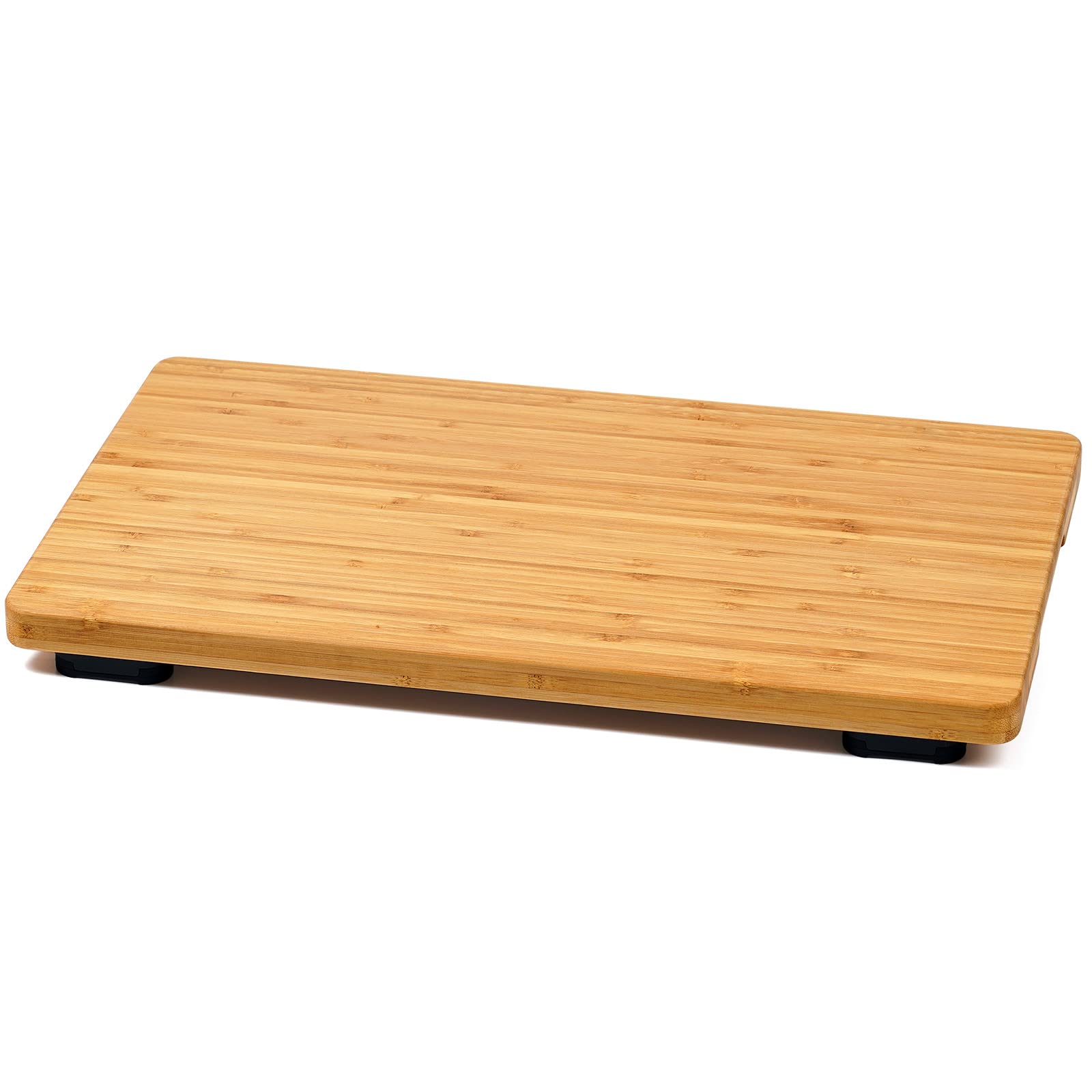 Umilife bamboo cutting board on top of Breville BOV900BSS oven protects cabinets from heat.