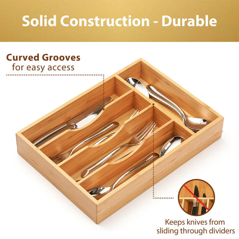 Umilife bamboo organizer with knives-safe design helps prevent slips and misplacement.