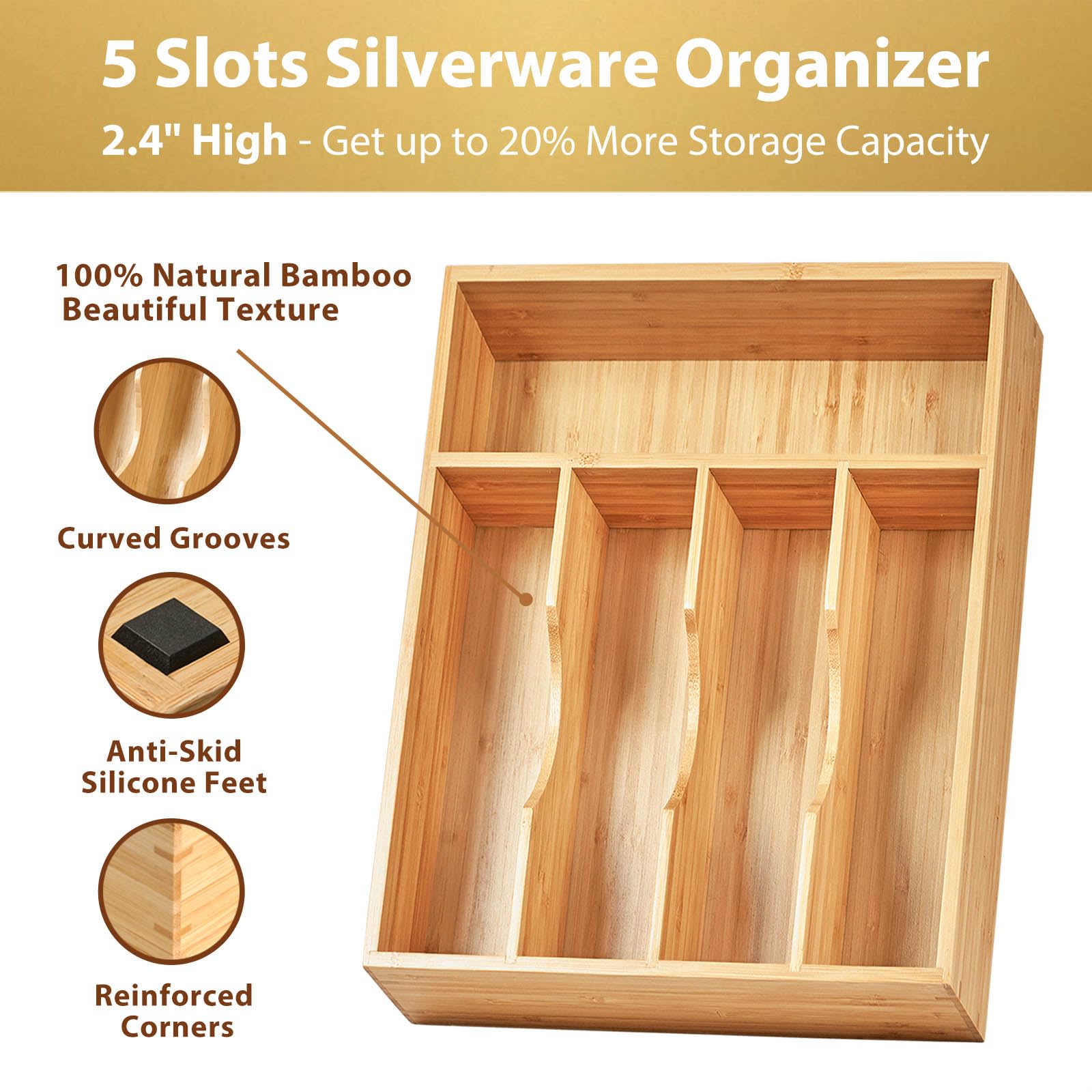 Umilife bamboo drawer organizer structure highlights durable mortise and tenon construction for lasting use.