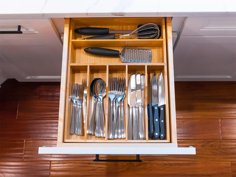 Umilife bamboo drawer organizer makes a thoughtful gift idea for tidy kitchens.