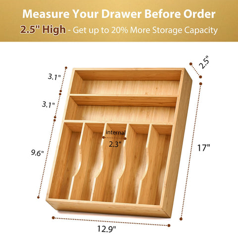 Umilife grooved knife and utensil slots prevent sliding during drawer use.