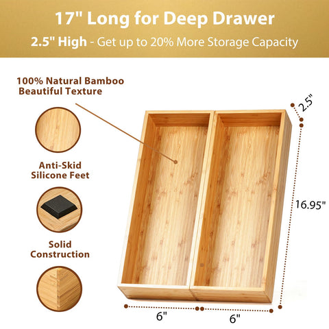 Umilife extra-long drawer divider fits a wide kitchen drawer for easy access.