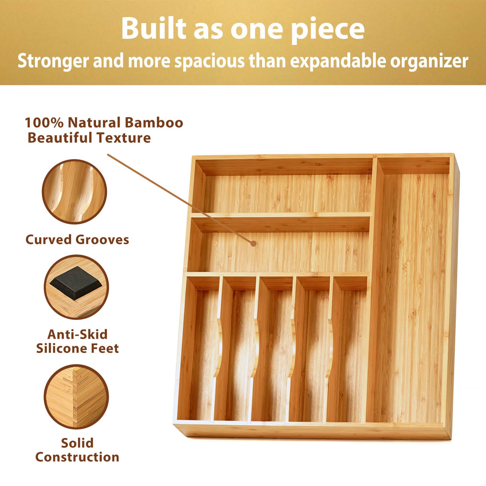 Umilife curved-divider silverware tray aids easy access to utensils.