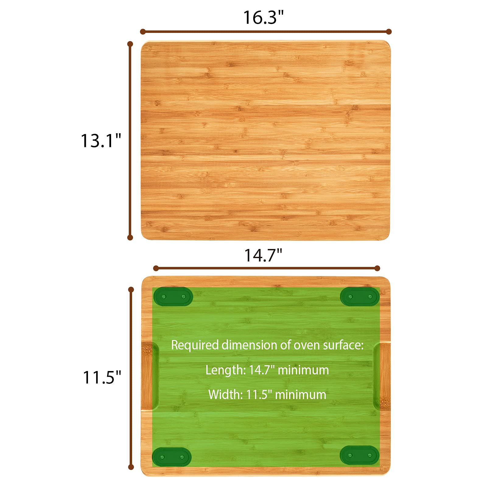 Umilife cutting-board-dimensions-14-7x11-5-inches fits on most ovens while protecting counters.