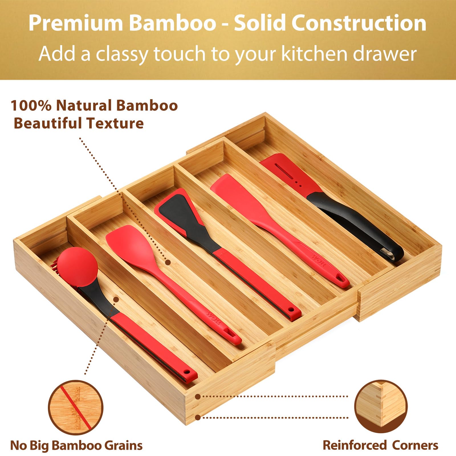 Umilife 5-compartment setup shows expandable width for larger drawers.