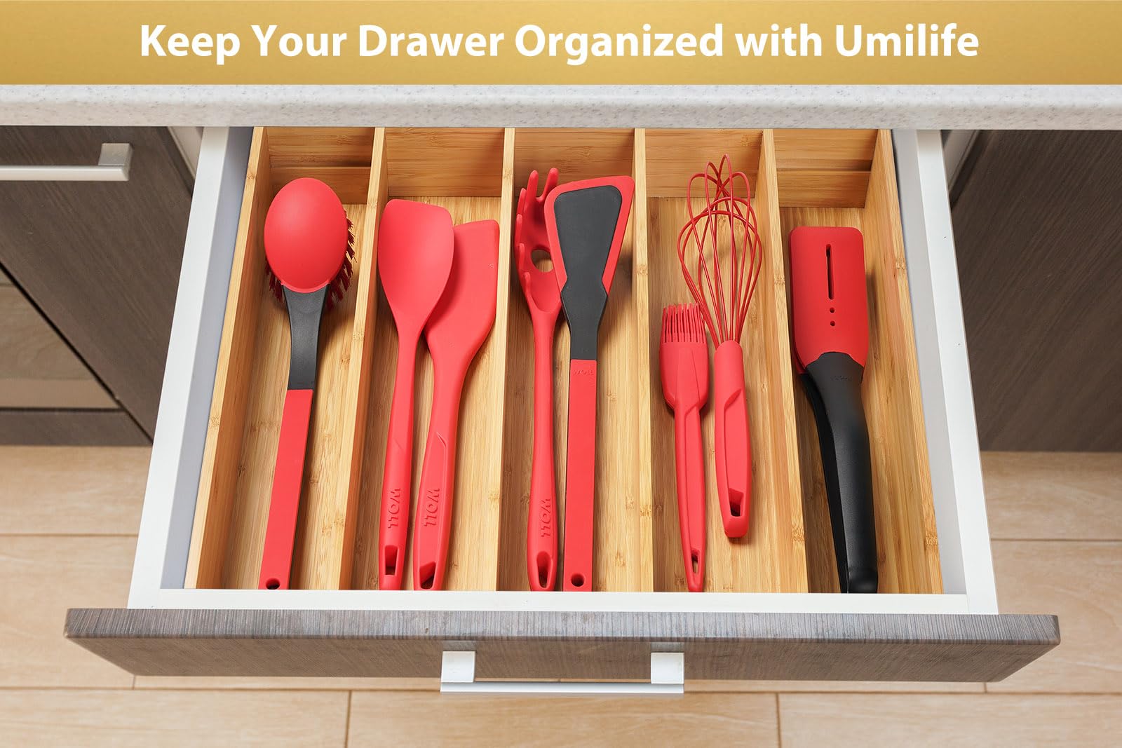 Umilife multi-use setup makes bathroom and desk drawers neater too.
