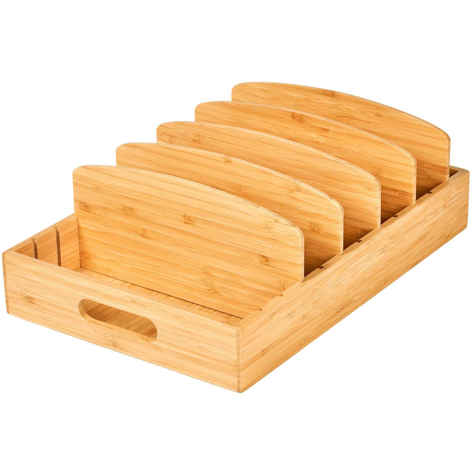 Umilife large lids organizer in bamboo keeps bulky lids tidy and accessible