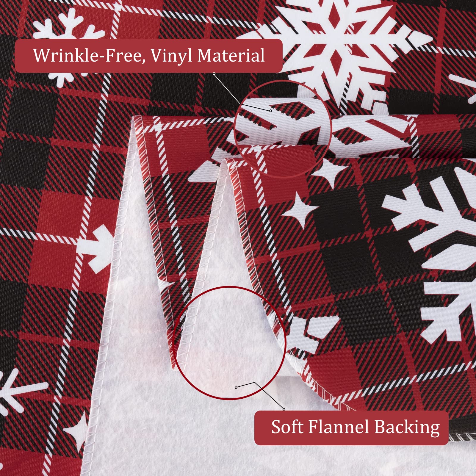UMINEUX heavy-duty table cover with flannel backing adds durable holiday protection.