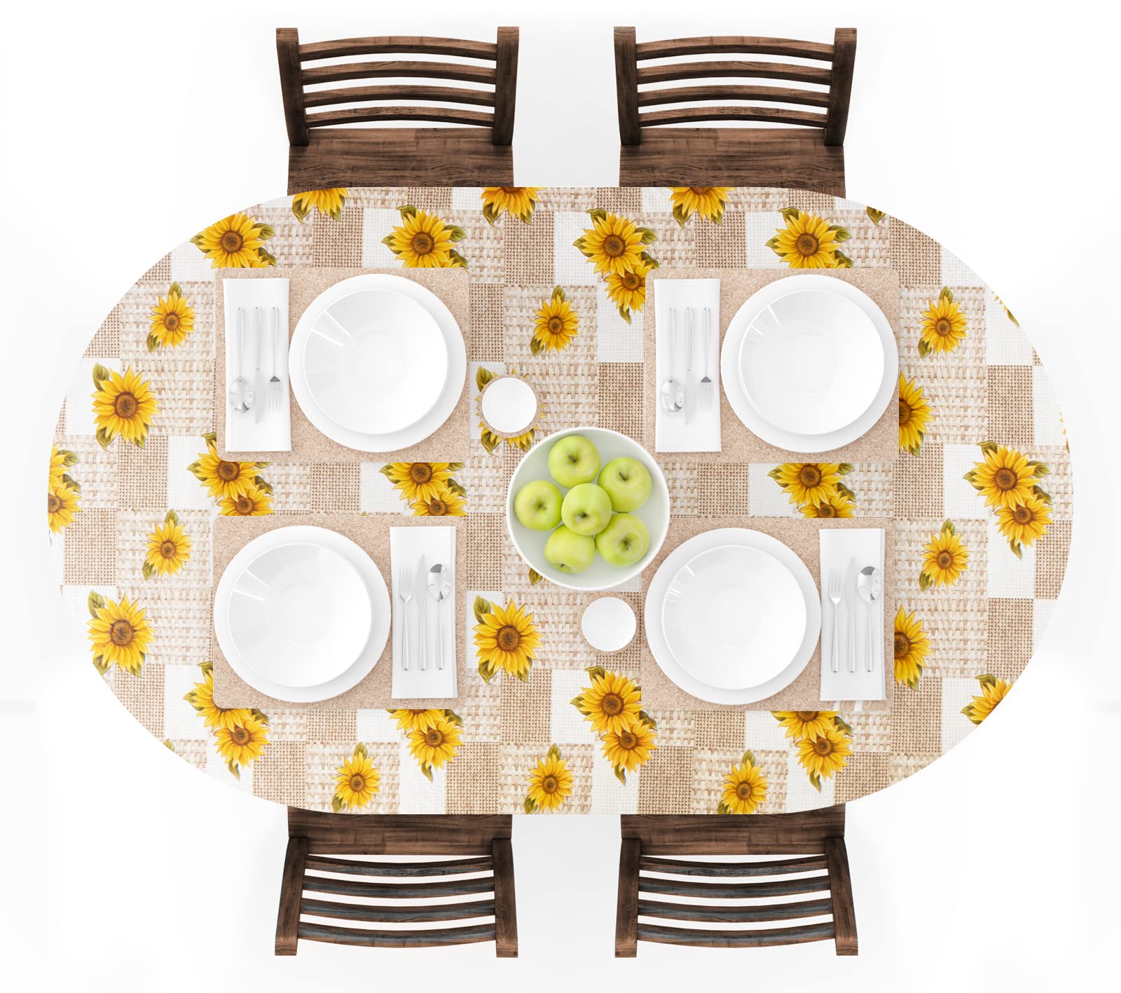 UMINEUX oval fitted tablecloth with elastic edge provides secure fit on 42–68 inch tables.