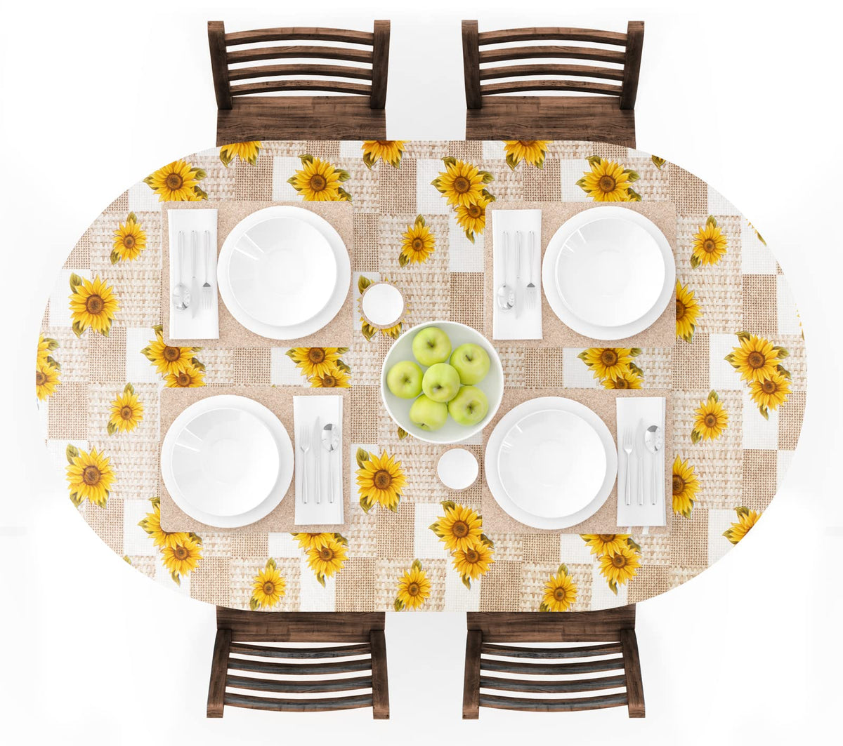UMINEUX oval fitted tablecloth with elastic edge provides secure fit on 42–68 inch tables.