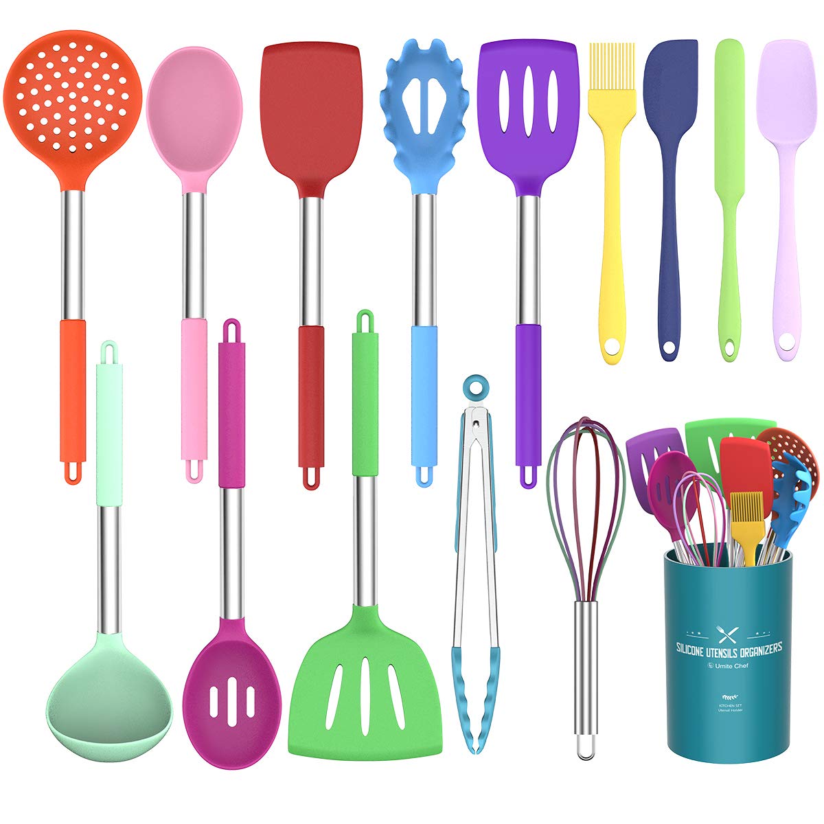 Umite Chef 15 piece utensil set on counter for versatile cooking