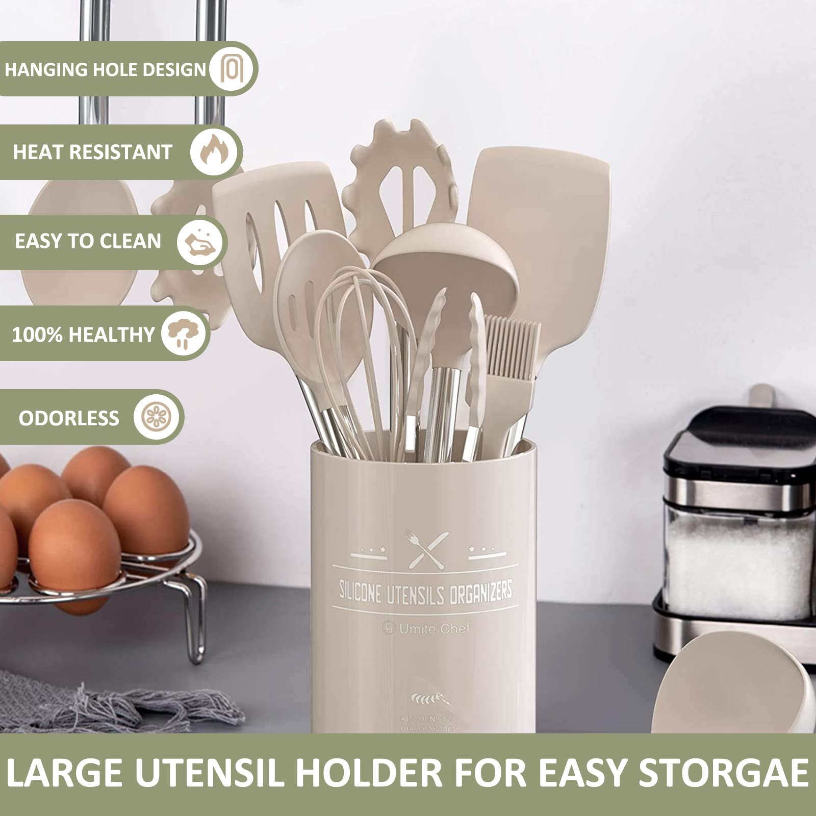 Umite Chef slotted spoon for draining liquids while serving meals.