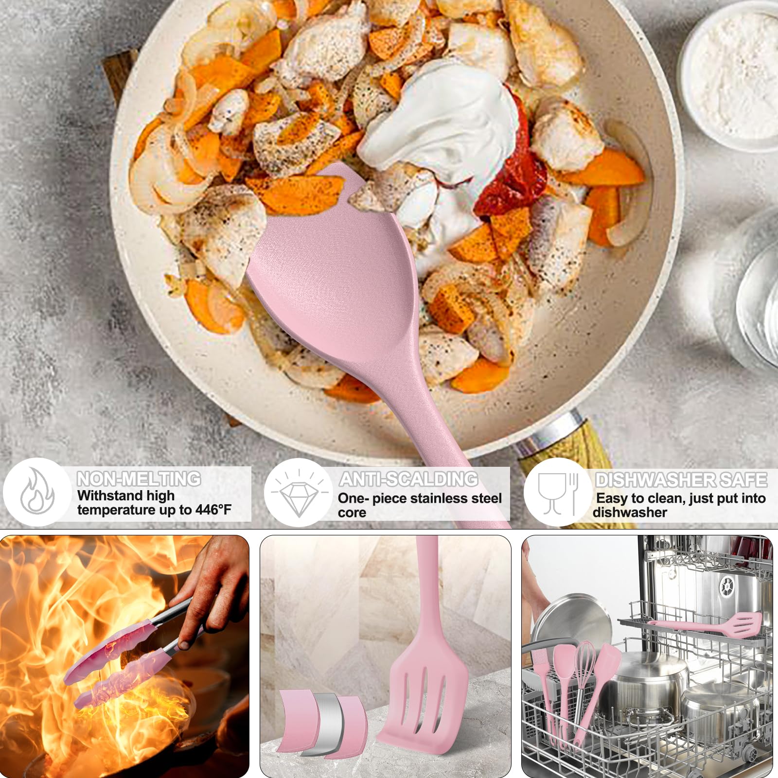 Umite Chef slotted spoon with heat-resistant head for simmered sauces.