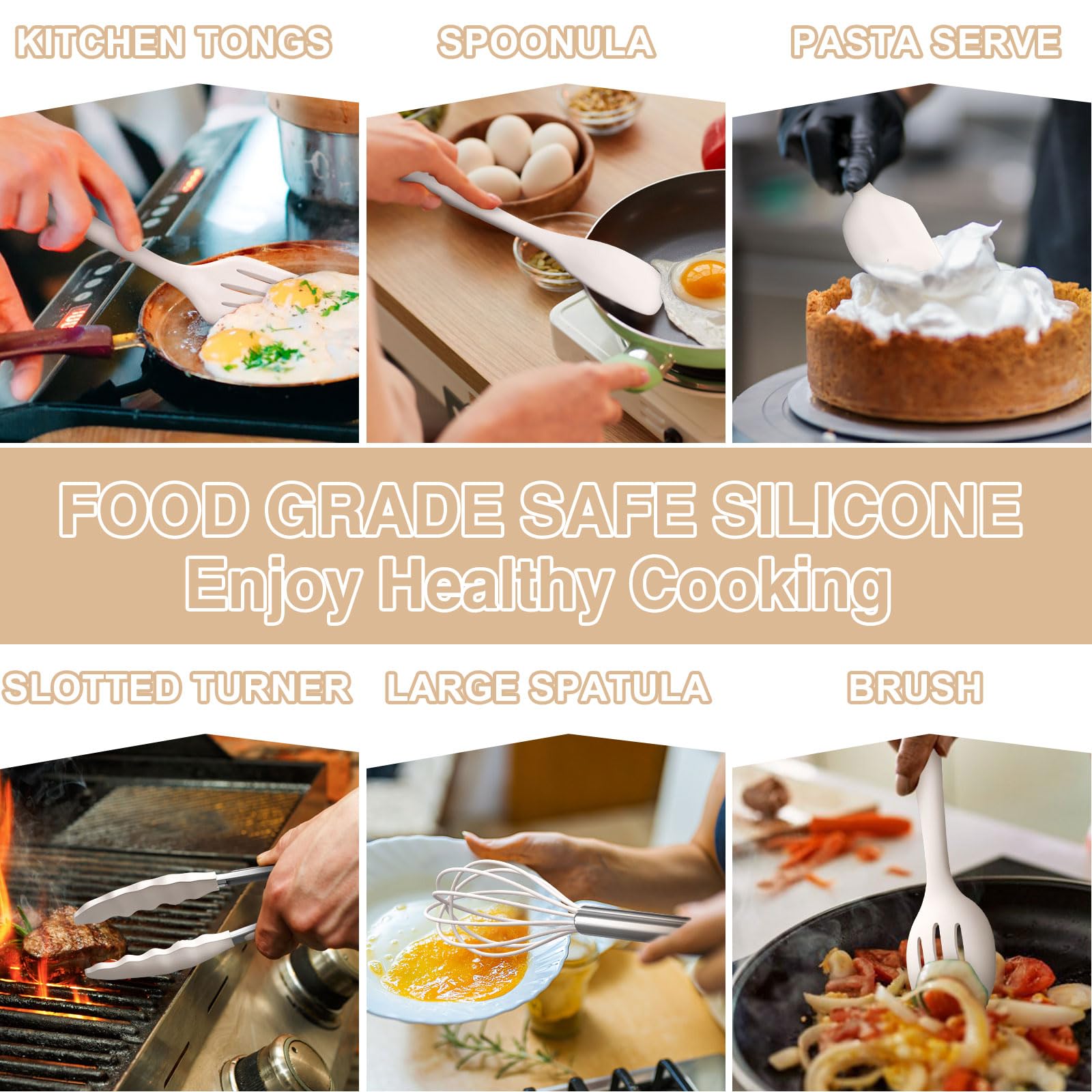Umite Chef kitchen tongs with sturdy grip for flipping.