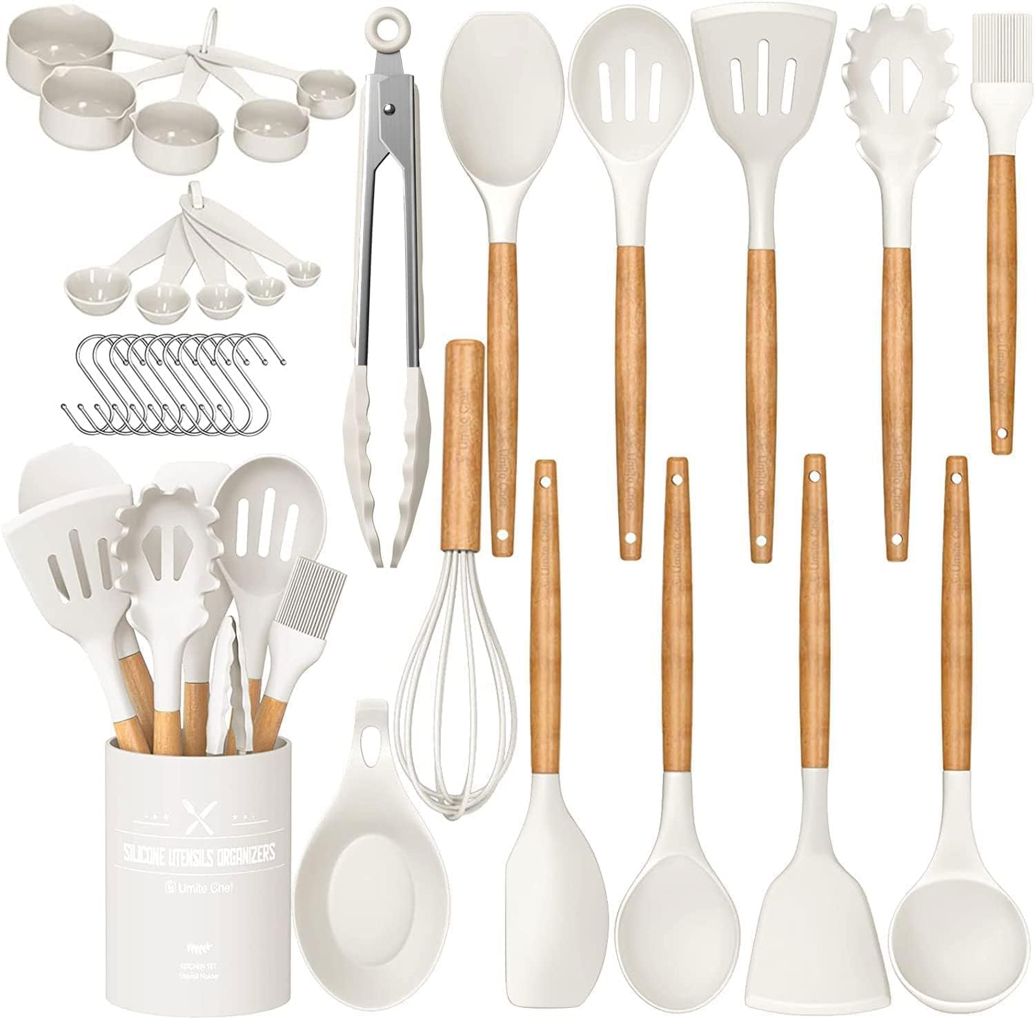 Umite Chef 33pc cream white utensil set for versatile cooking tasks