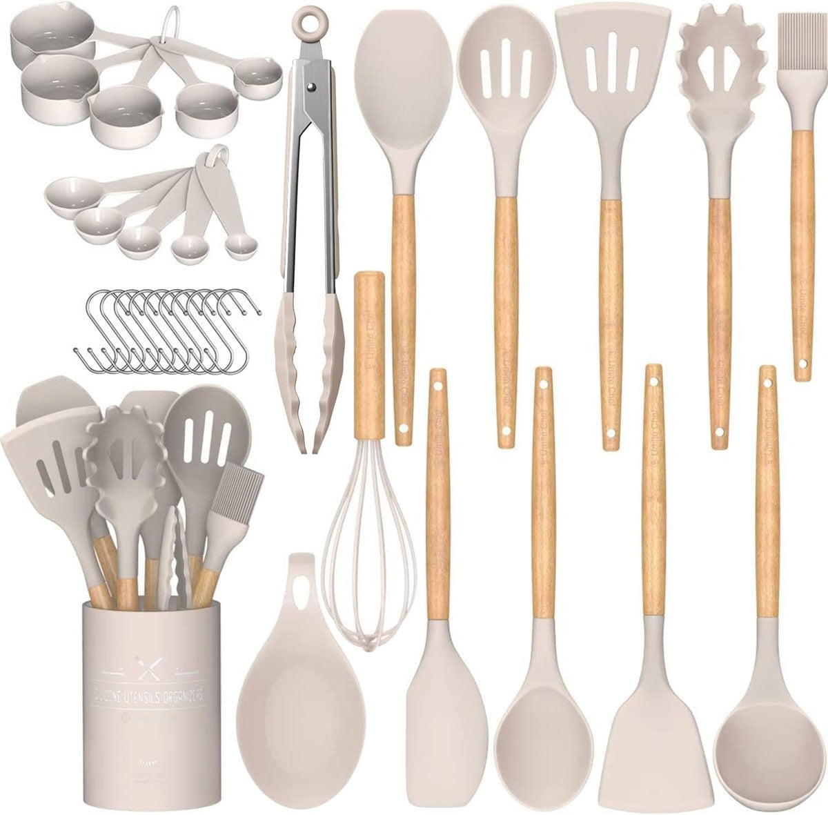 Umite Chef 33-piece utensil set on a sleek holder for tidy kitchen organization.