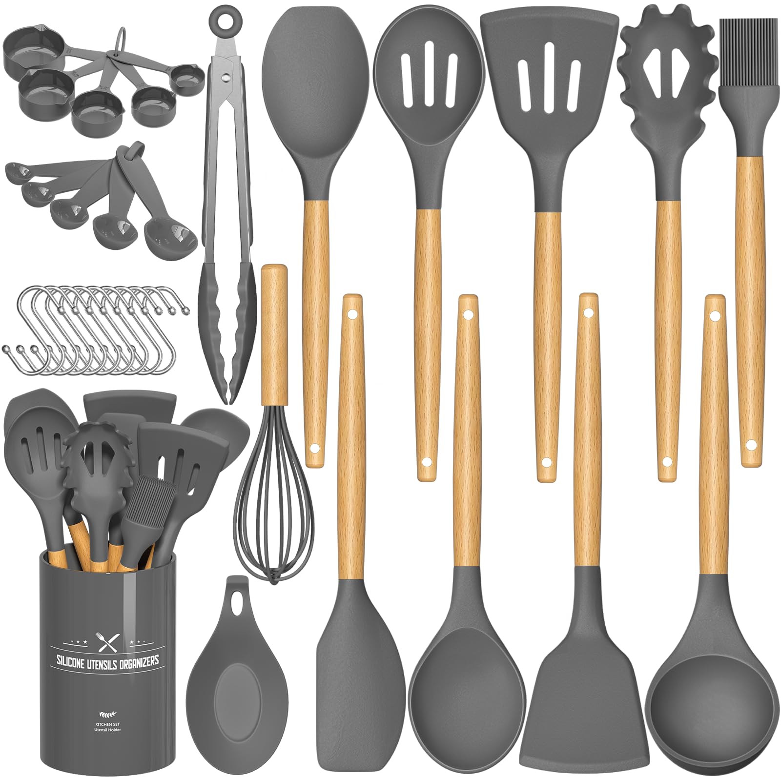 Umite Chef 33-piece utensil set with wooden handles for durable everyday cooking.