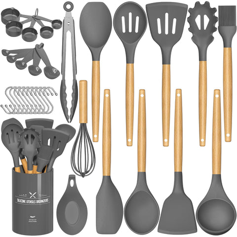 Umite Chef 33-piece utensil set with wooden handles for durable everyday cooking.