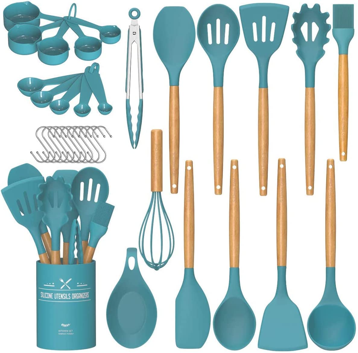Umite Chef 33-piece wooden-handle utensils set, durable daily-use tools for home cooking.