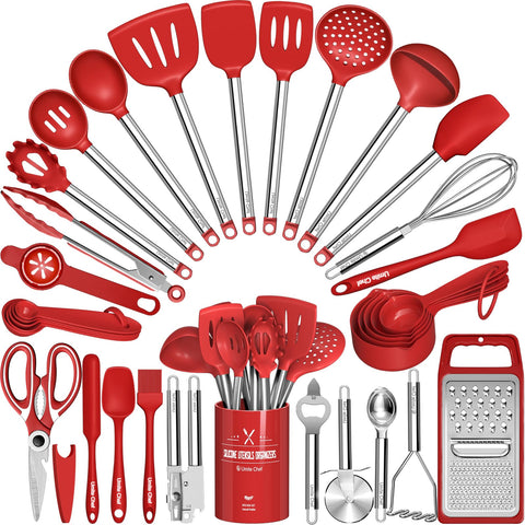 Umite Chef 34pc utensil set on counter, ready for daily cooking tasks.