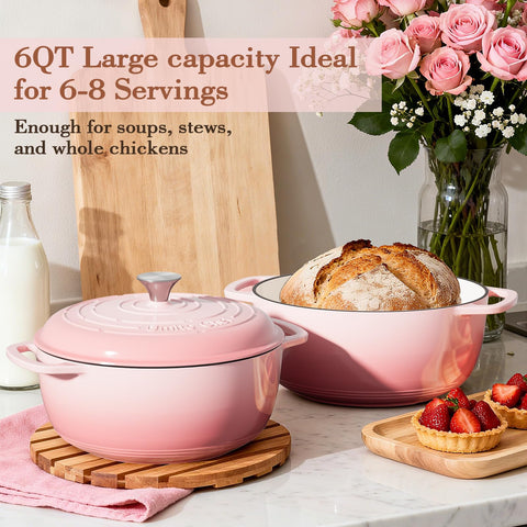 Umite Chef 6QT enamel surface resists stains and cleans easily.