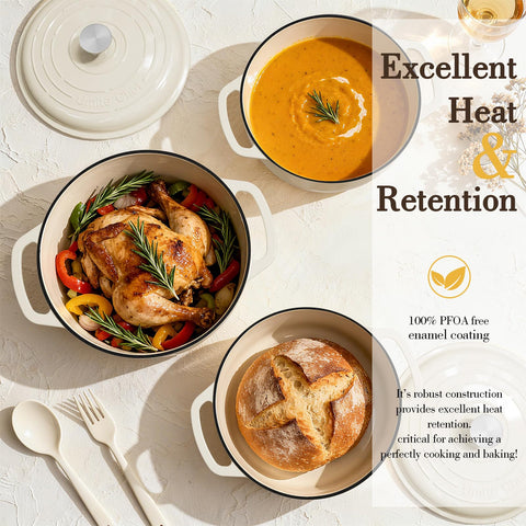 Umite Chef 6QT enameled Dutch oven showing even heating for flawless sear