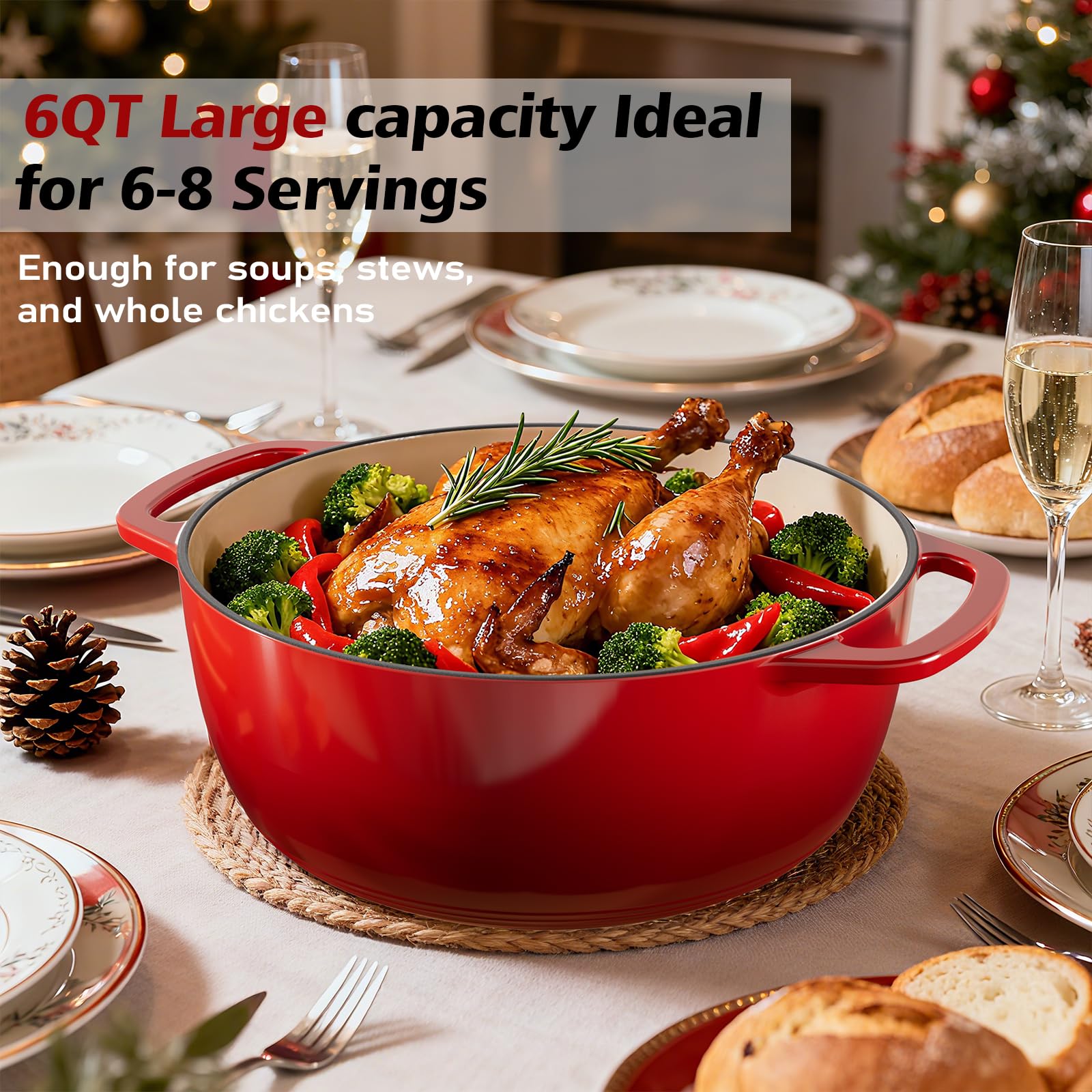 Umite Chef 6QT Dutch Oven includes heat-resistant gloves for safe handling