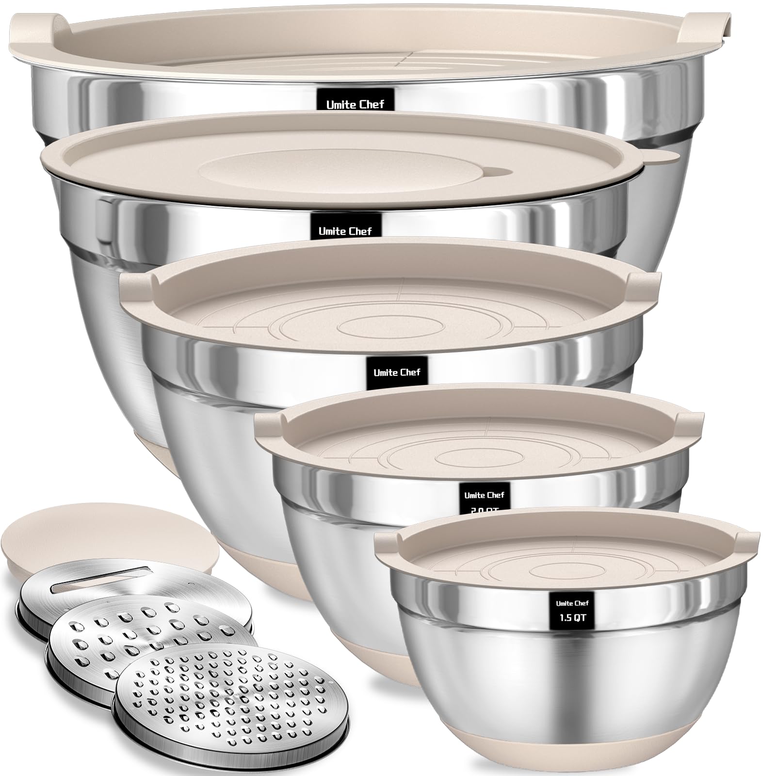 Umite Chef 8-piece mixing bowls with airtight lids ready for organized prep and freshness.