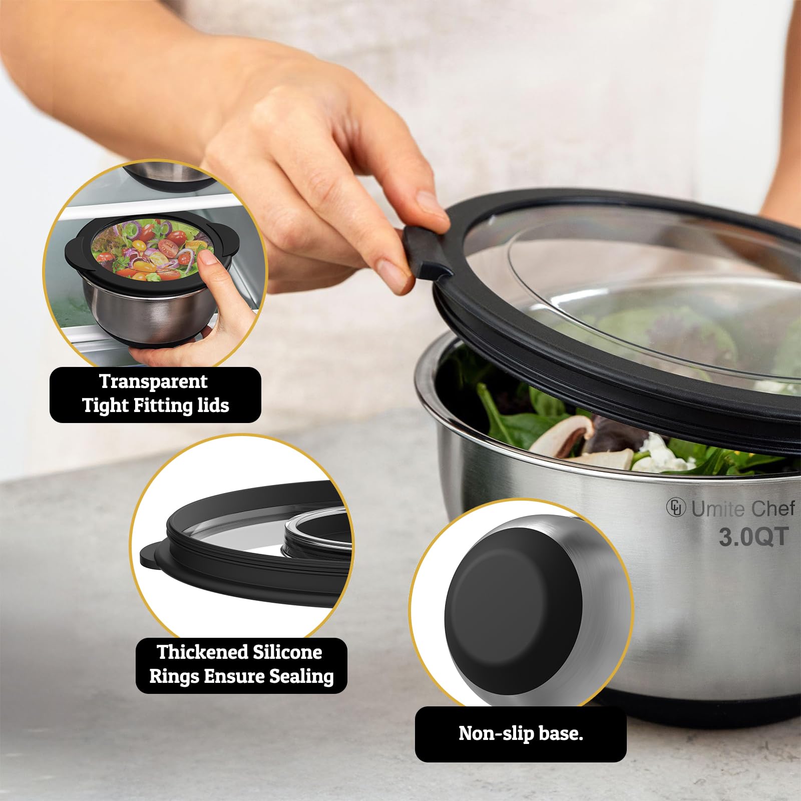 Umite Chef lid provides crystal-clear visibility of contents inside.