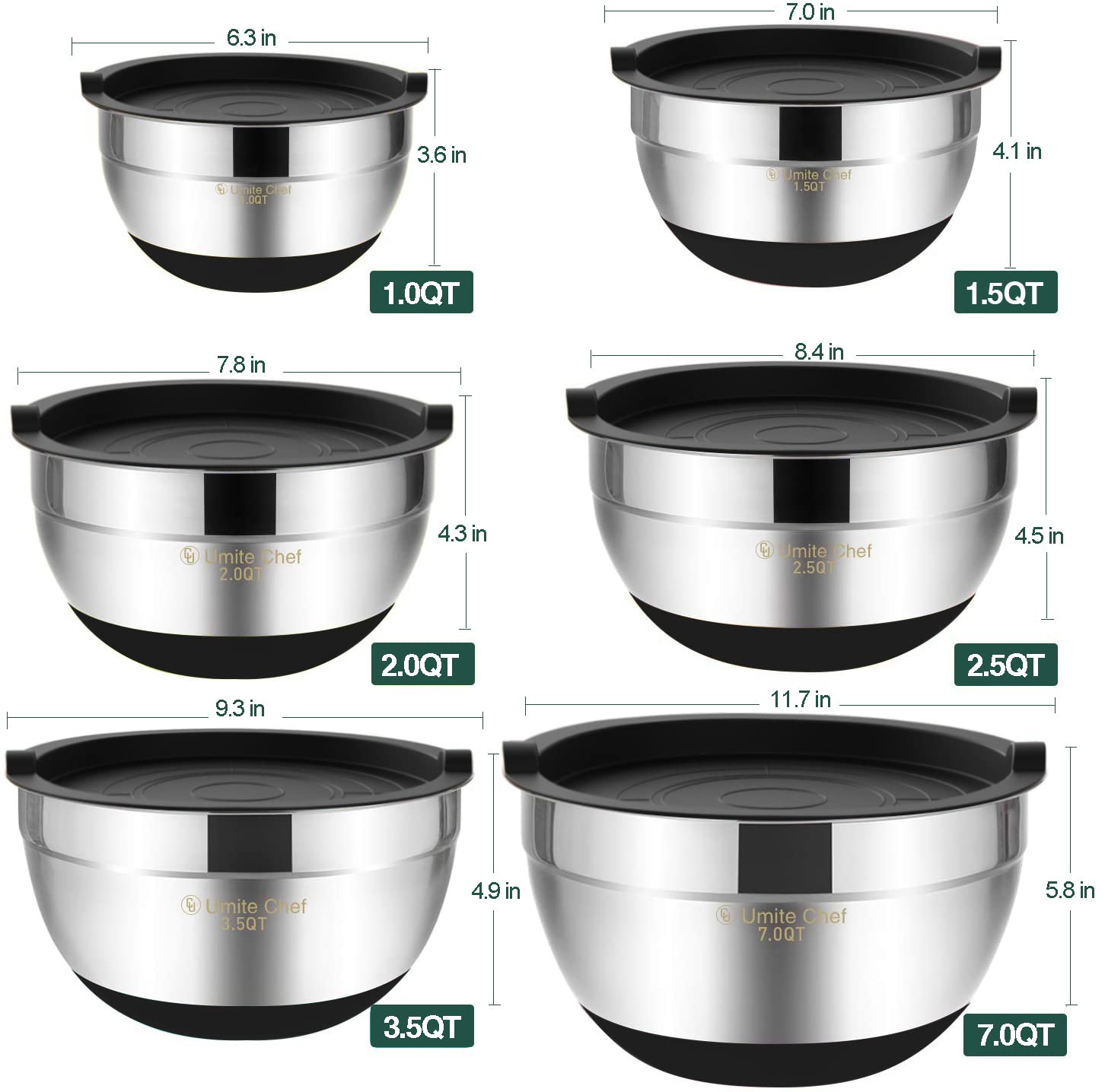 Umite Chef 7-quart deep bowl handles large batters and salads.