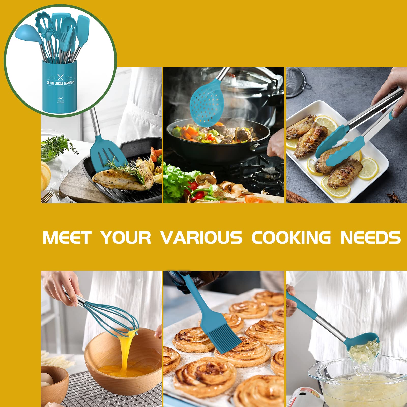 Umite Chef deep soup ladle blue in use