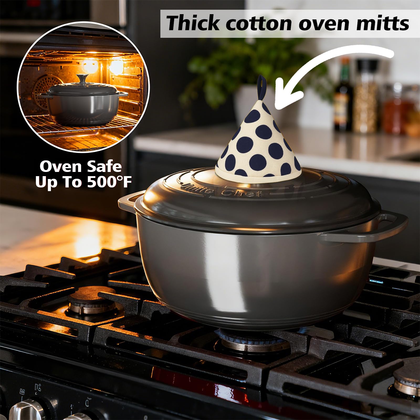 Umite Chef protective gloves accompany the pot for safe handling.