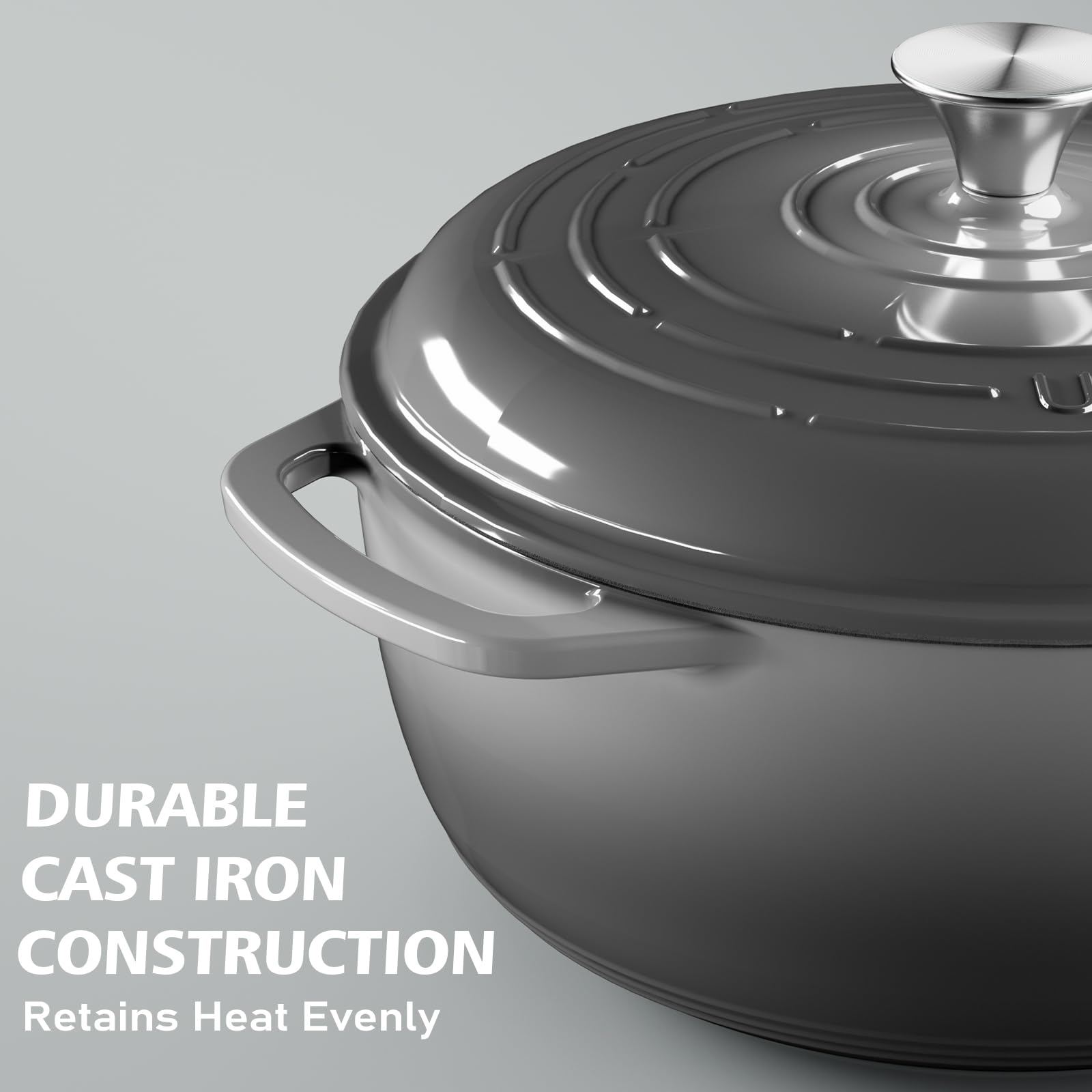 Umite Chef Dutch Oven interior enamel for simple cleaning and non-stick surfaces.