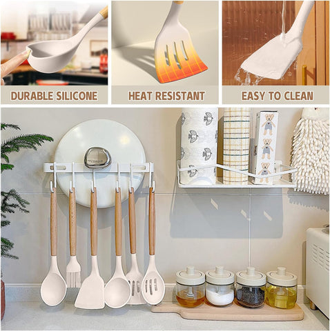 Umite Chef kitchen scene with hooks and silicone mat for organized cooking.