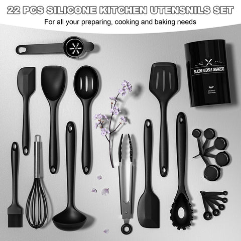 Umite Chef measuring spoons and cups neatly organized for cooking prep.