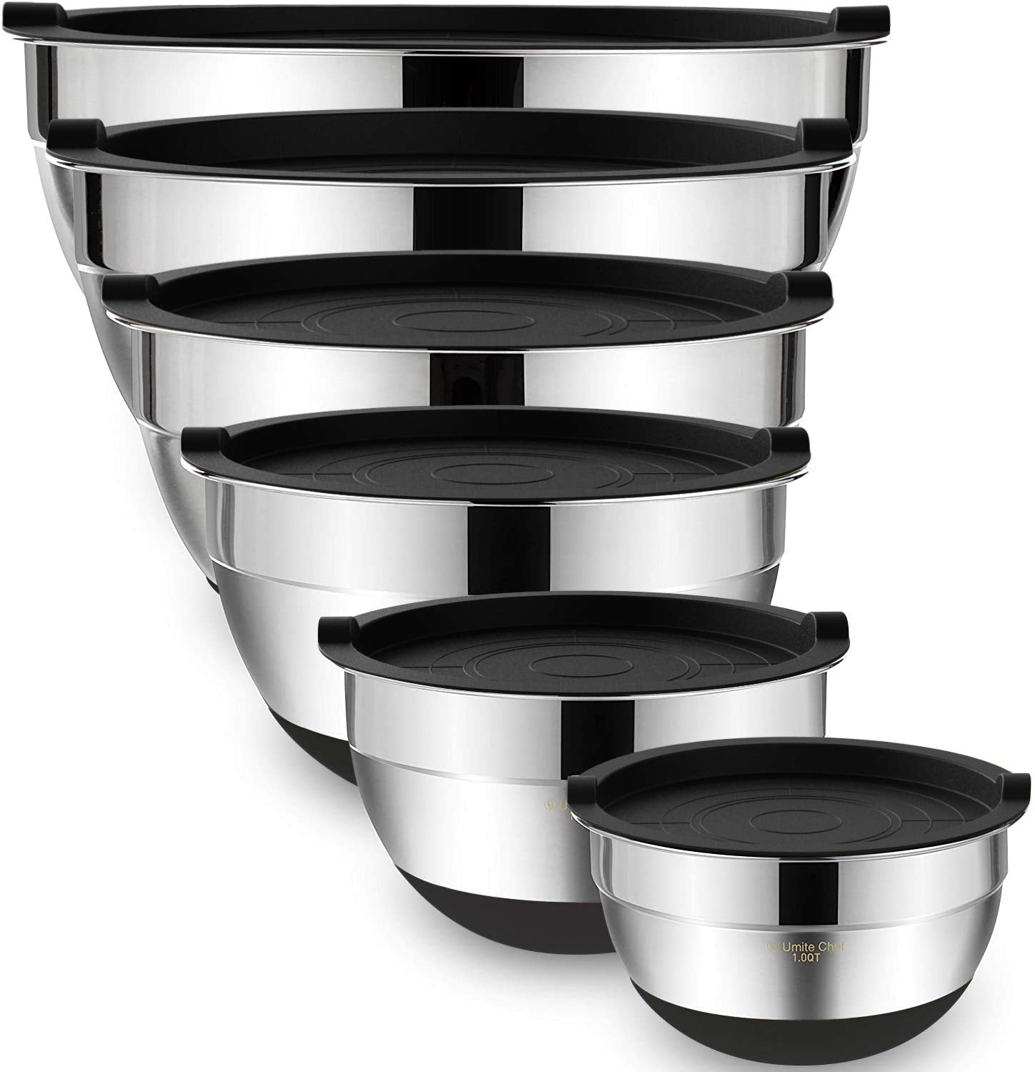 Umite Chef mixing bowls with airtight lids, six-piece set for versatile kitchen prep.