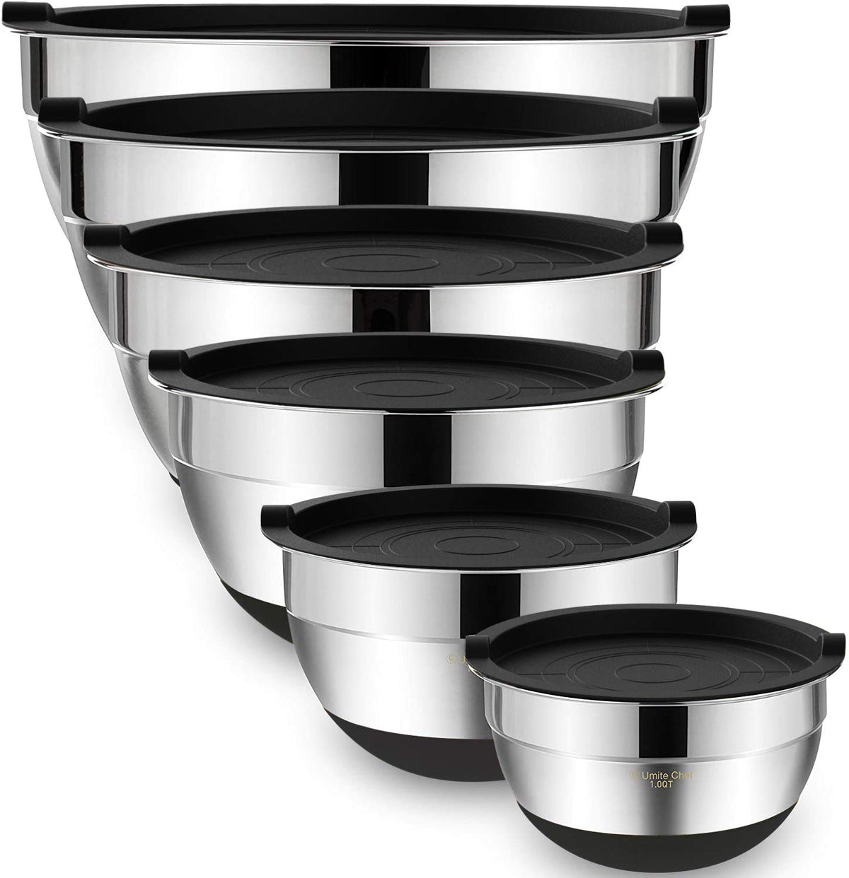 Umite Chef mixing bowls with airtight lids, six-piece set for versatile kitchen prep.