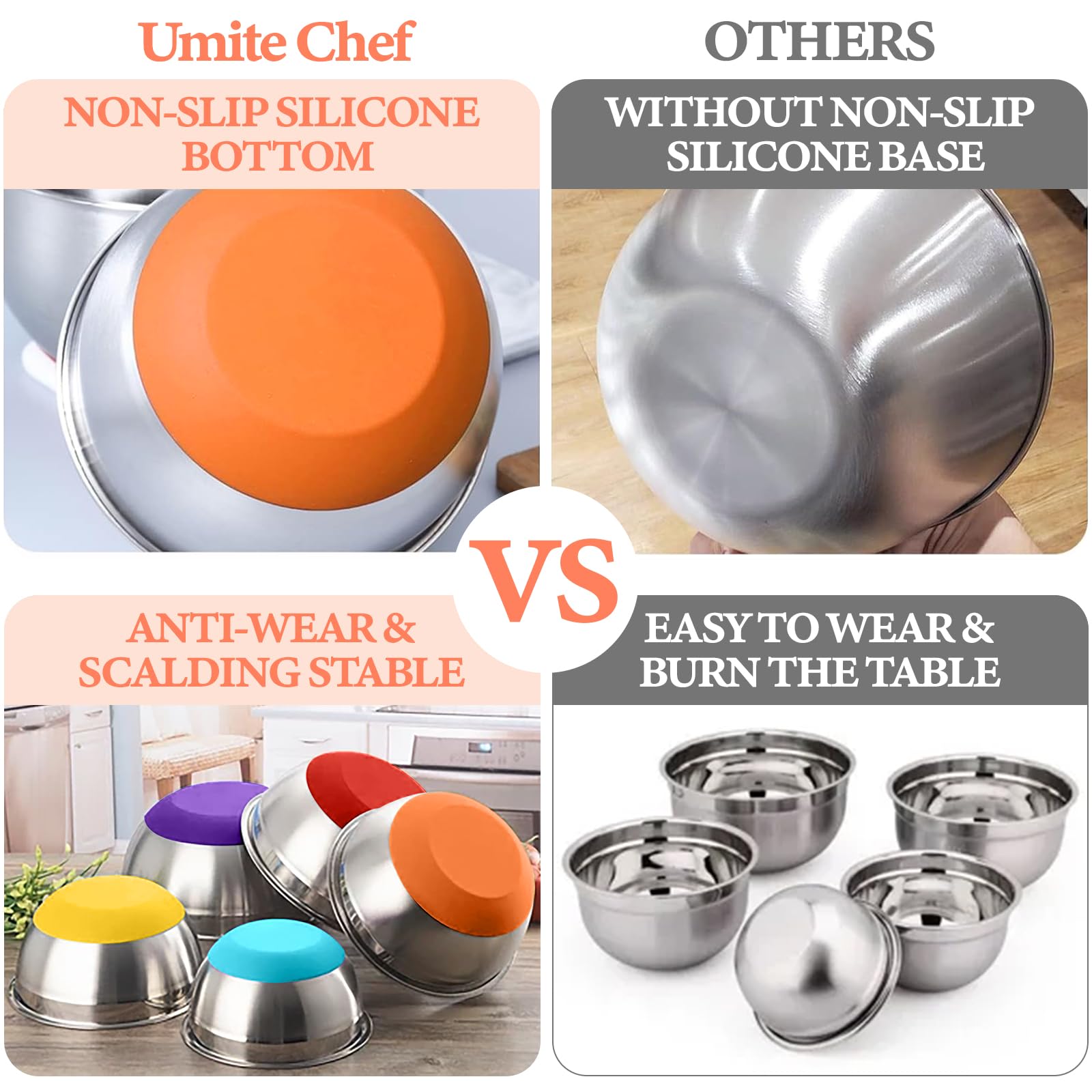 Umite Chef nesting bowls save space with stackable stainless steel design