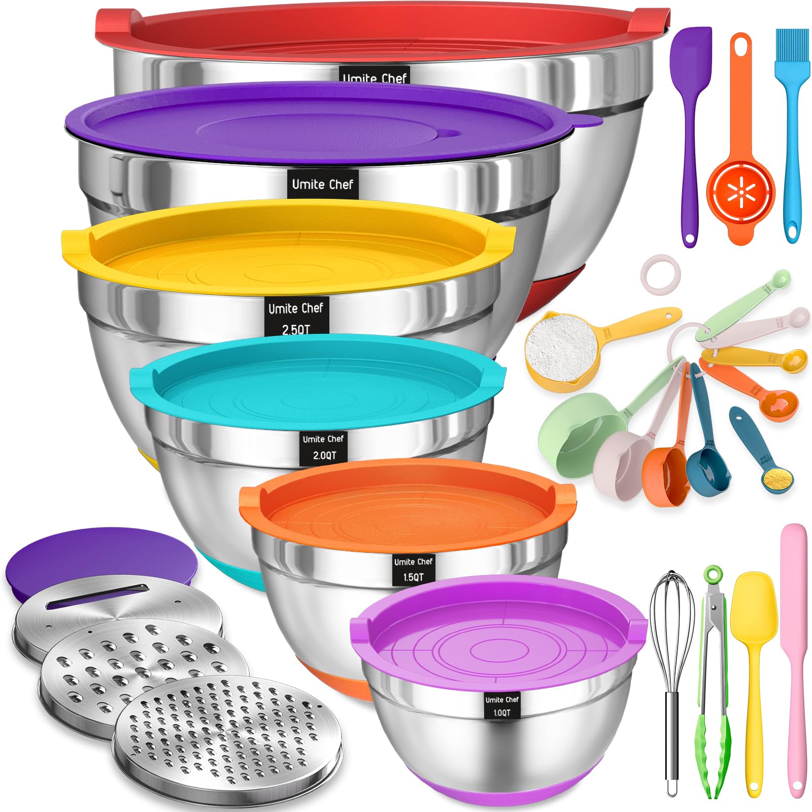 Umite Chef mixing bowls with airtight lids for meal prep and storage.