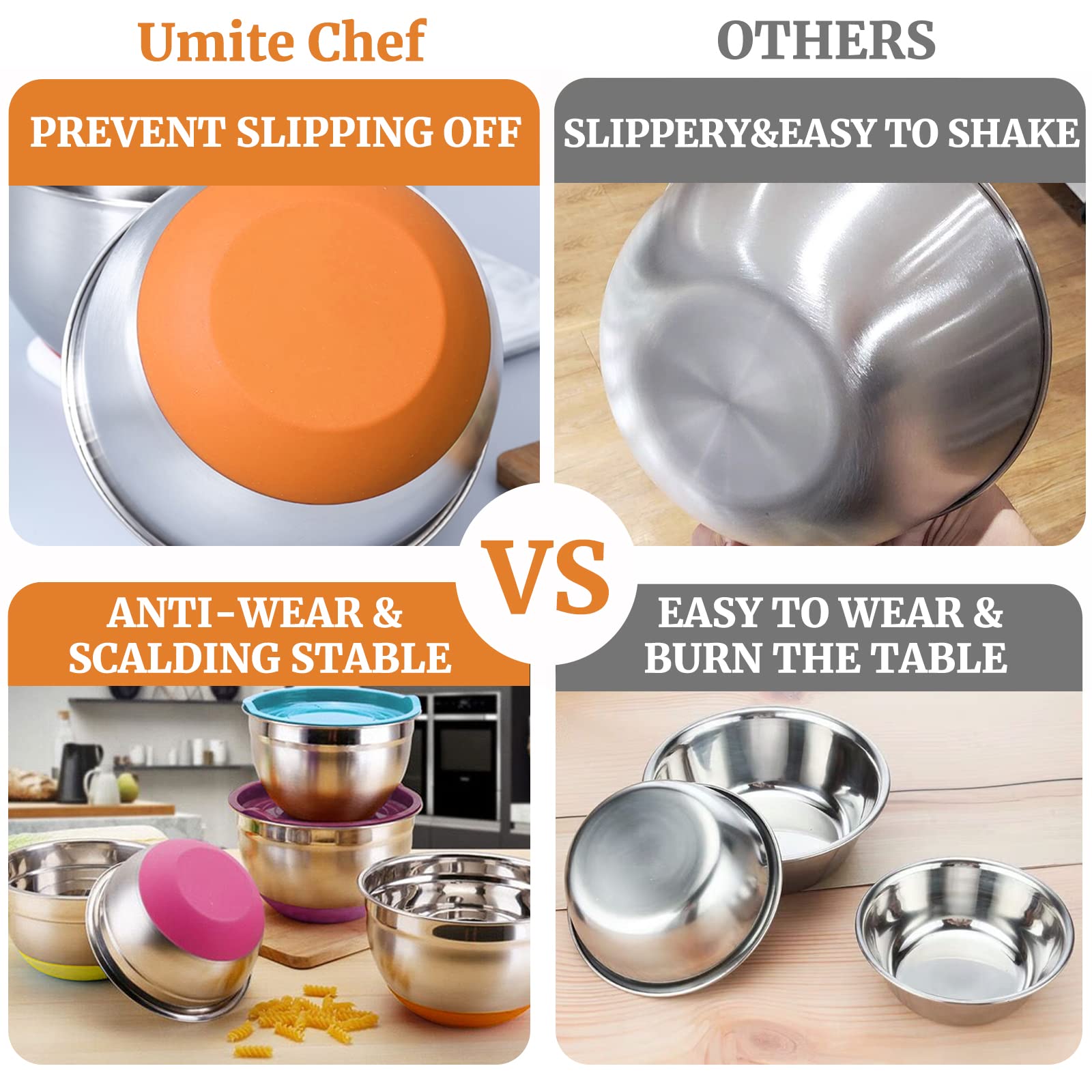 Umite Chef stainless steel bowls interior with mirror finish supports easy cleaning and shine