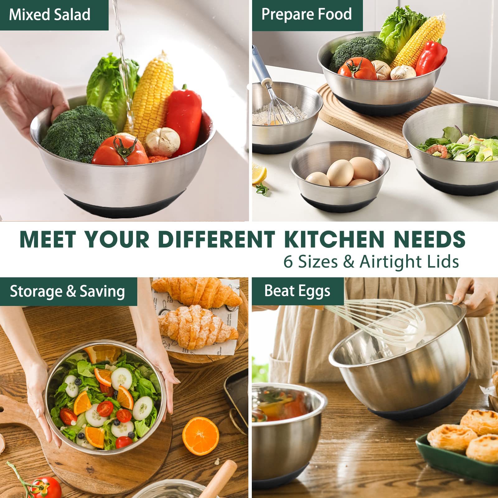 Umite Chef bowls with non-slip silicone bottoms stay steady while mixing.